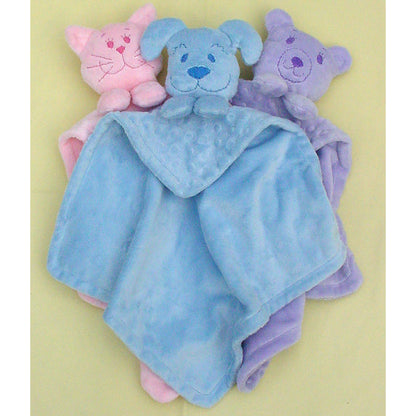 Three adorable blankie lovies - cat, dog and bear.