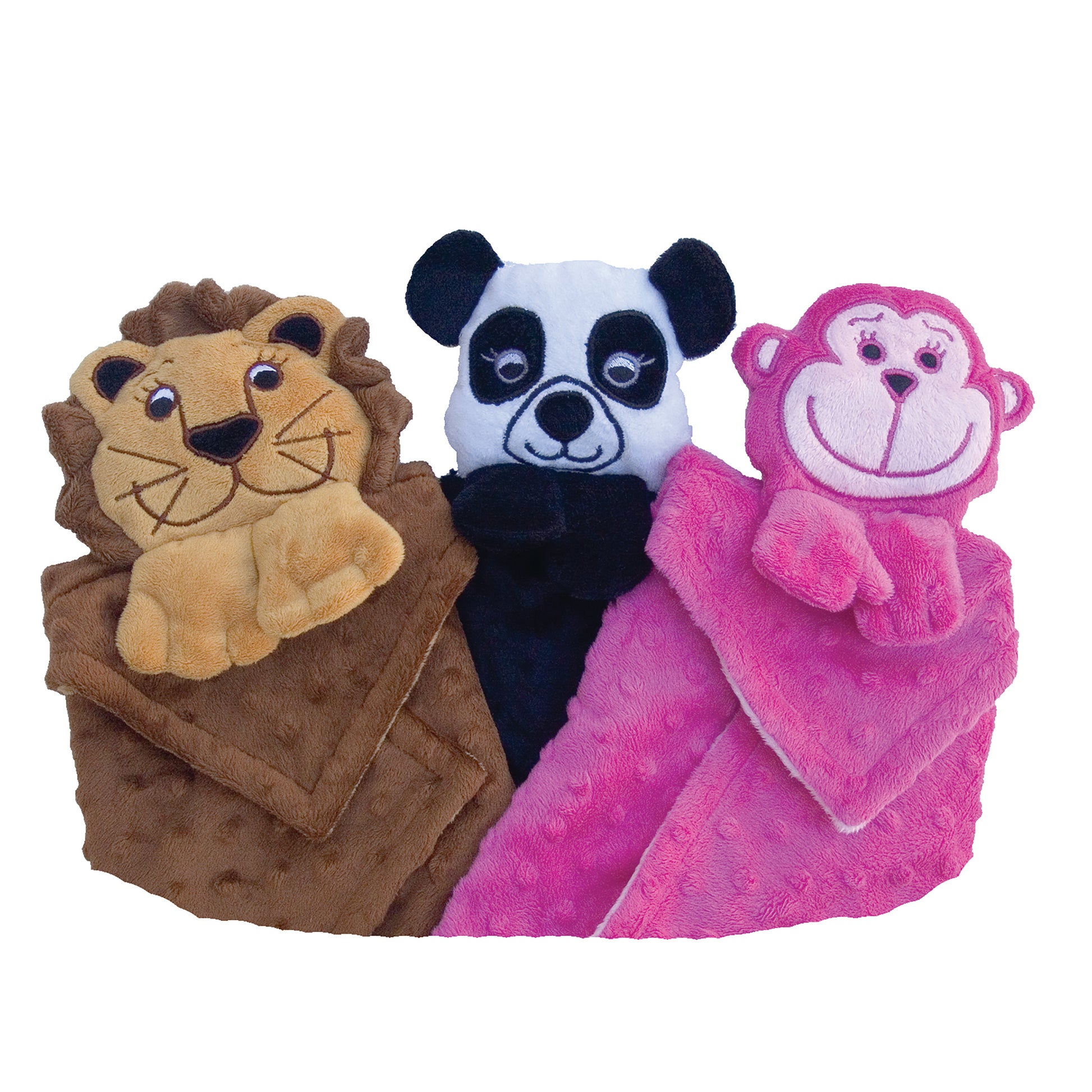 Hankie Blankie Pets for zoo animals: lion, monkey and panda.