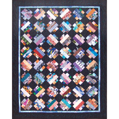 Fun quilt features color "coins" of color on a black background.  Fun scrappy look.