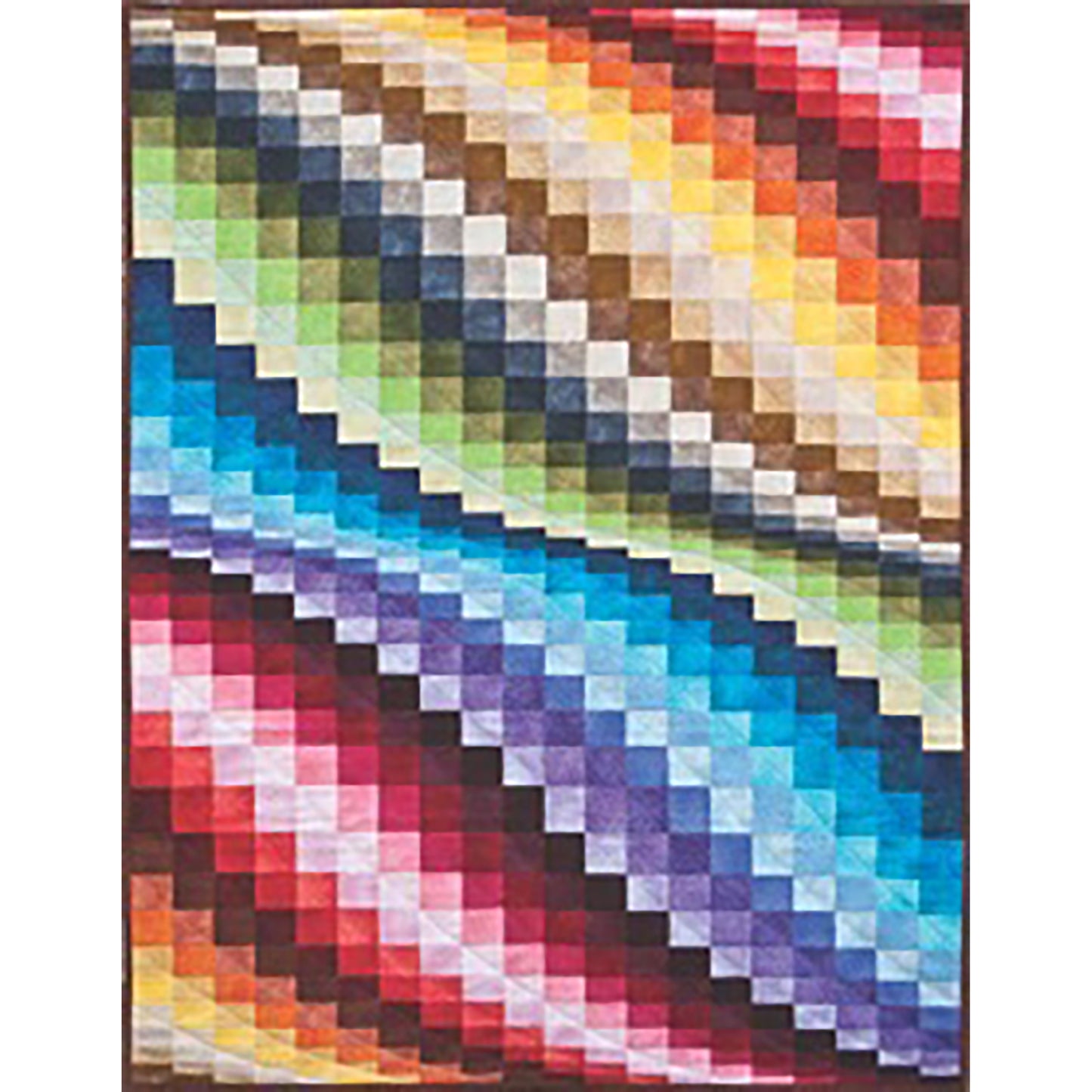One layer cake (a pack of pre-cut 10” squares) will make any one of these gorgeous bargello quilts. This quilt features bright colors in a rolling pattern down the quilt.