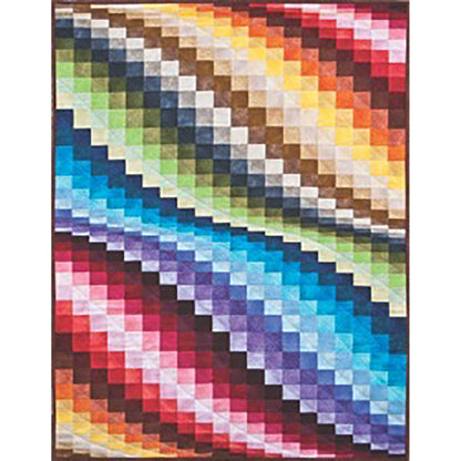 One layer cake (a pack of pre-cut 10” squares) will make any one of these gorgeous bargello quilts. This quilt features bright colors in a rolling pattern down the quilt.