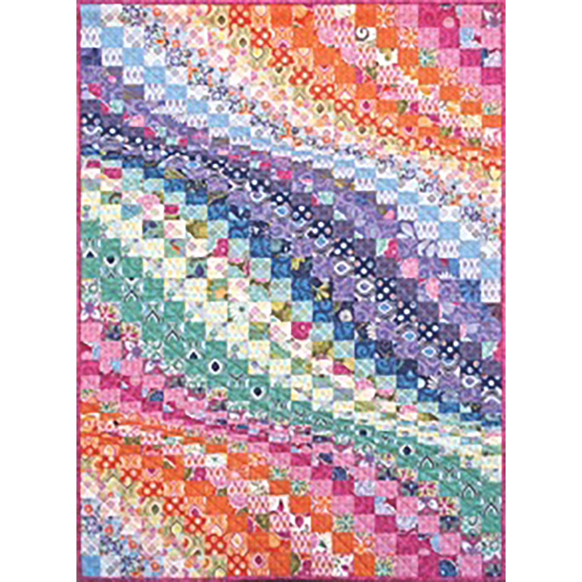 One layer cake (a pack of pre-cut 10” squares) will make any one of these gorgeous bargello quilts. This quilt features rolling printed fabrics down the quilt.