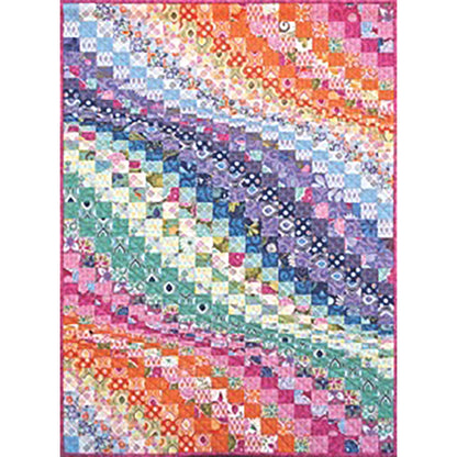 One layer cake (a pack of pre-cut 10” squares) will make any one of these gorgeous bargello quilts. This quilt features rolling printed fabrics down the quilt.