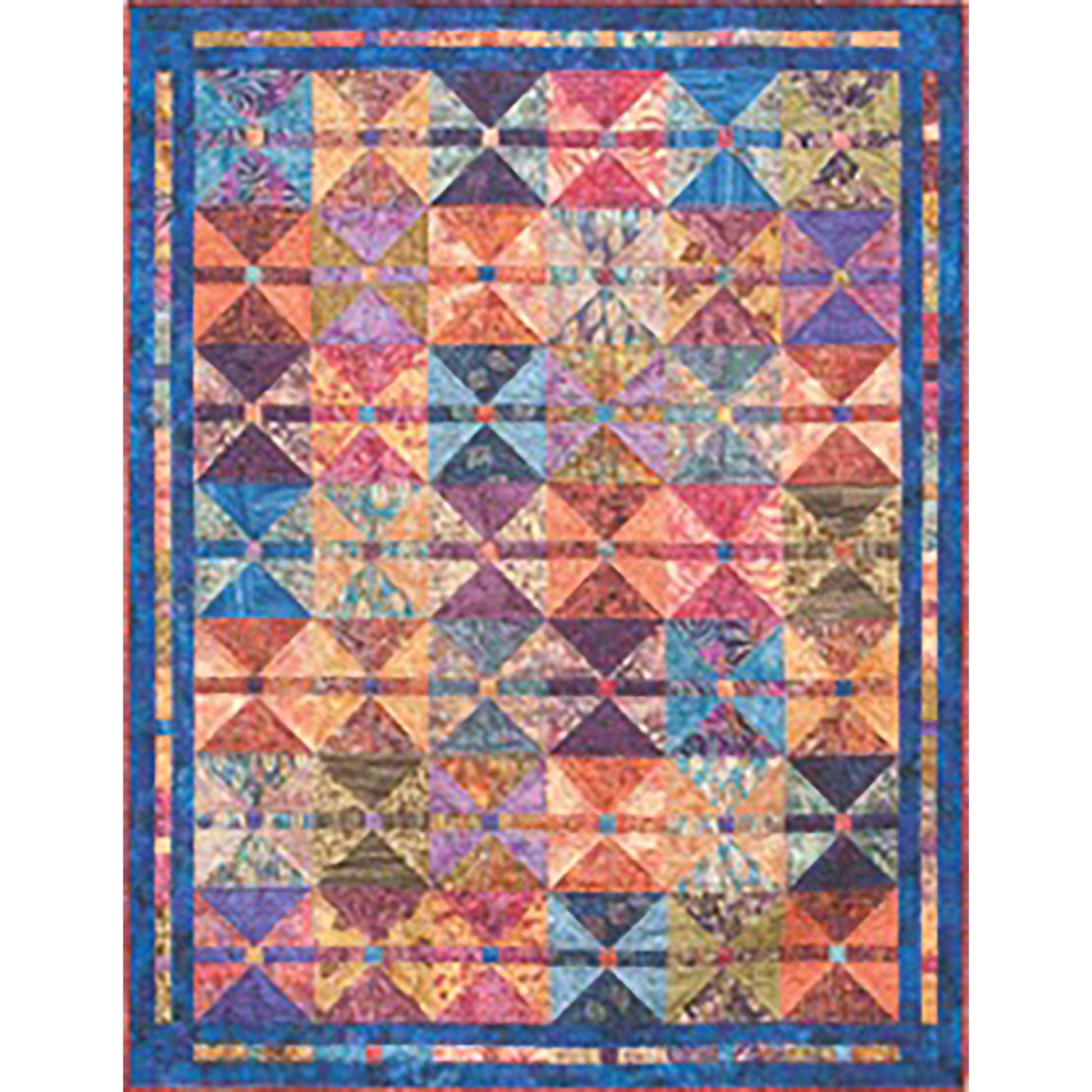 Fat quarter quilt with diamonds with two colors each and rows between rows of diamonds with a line between them.