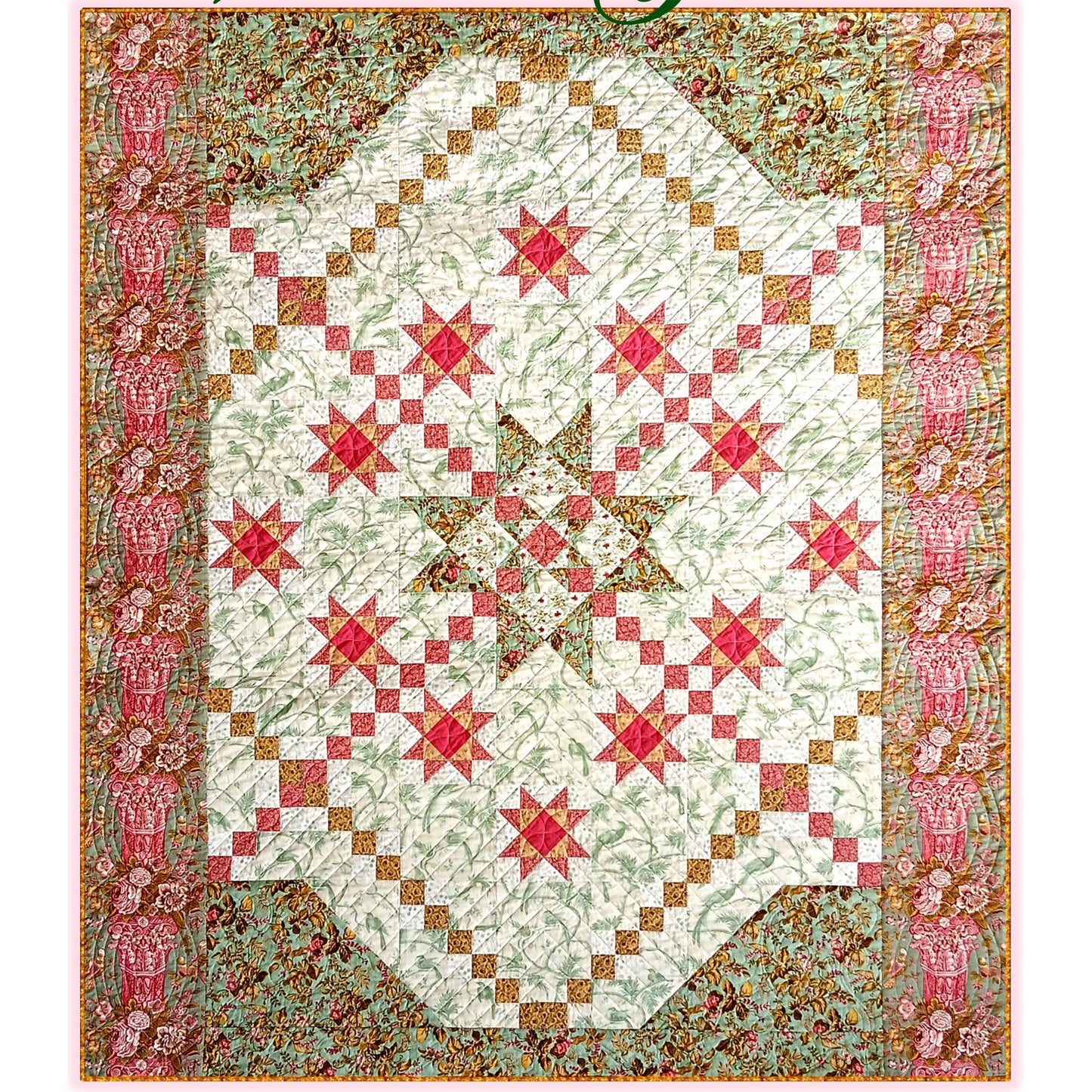 Victoria's Garden quilt features a simple medallion design with stars all around interlaced with some chains. So romantic! 