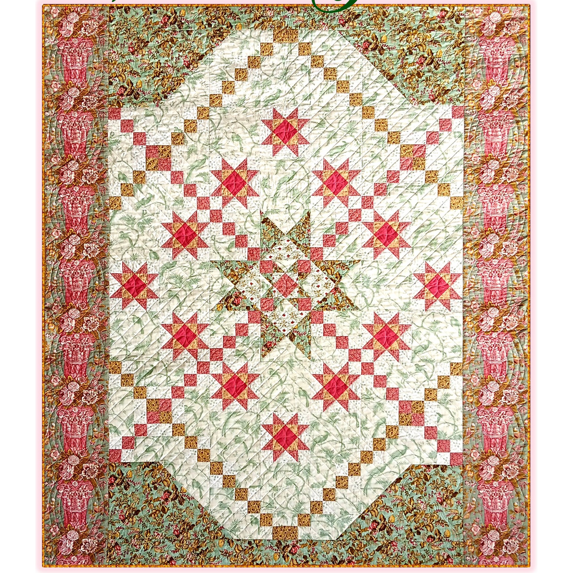 Victoria's Garden quilt features a simple medallion design with stars all around interlaced with some chains. So romantic! 
