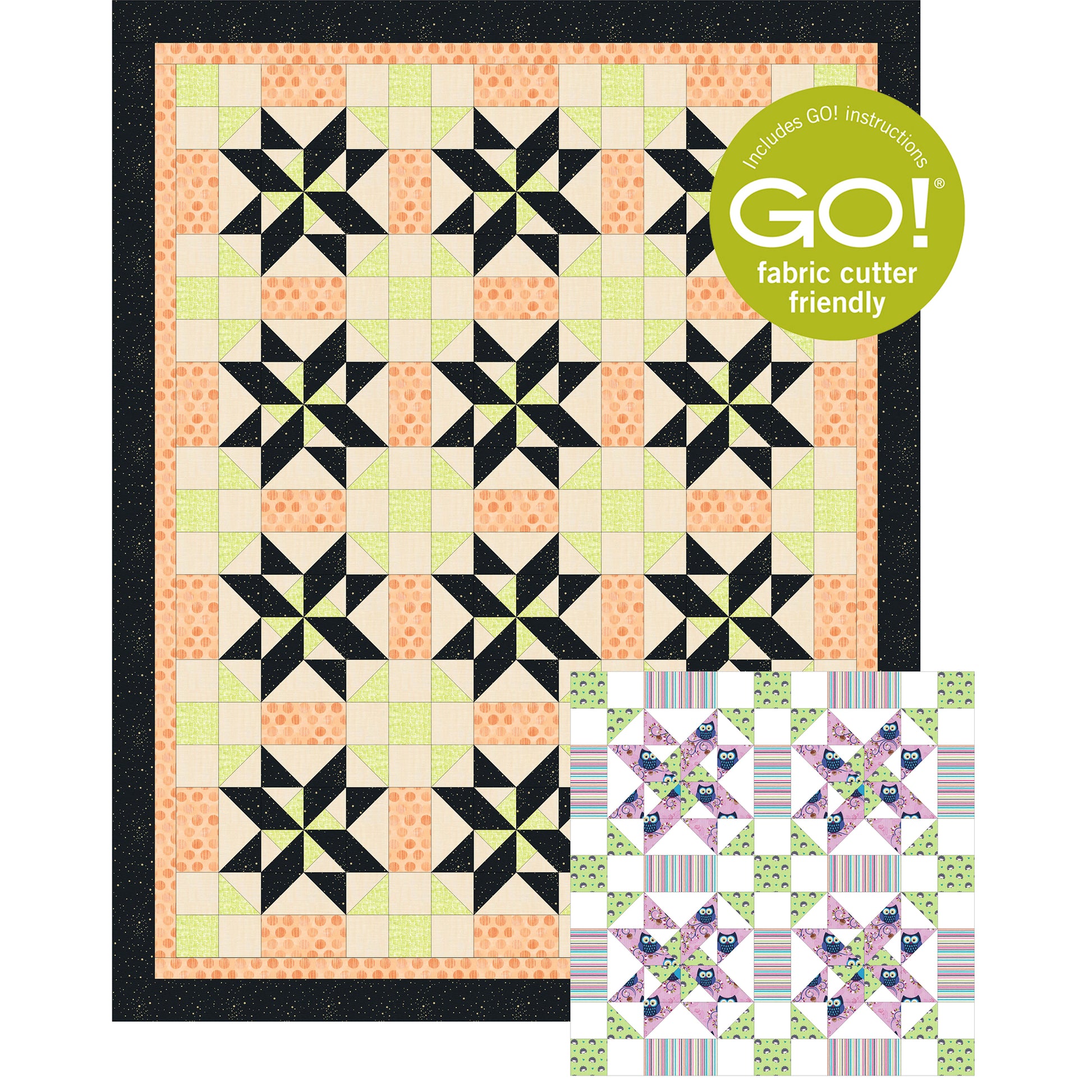Zen Garden quilt features pretty pinwheel stars.