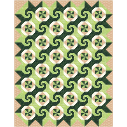 Cafe Latte quilt features squares of swirls, like on a latte made at a shop, pinwheel blocks, and thimble looking blocks.