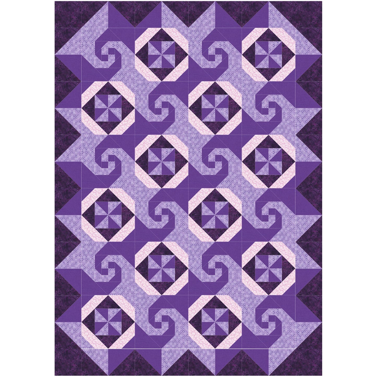 Cafe Latte quilt features squares of swirls, like on a latte made at a shop, pinwheel blocks, and thimble looking blocks.