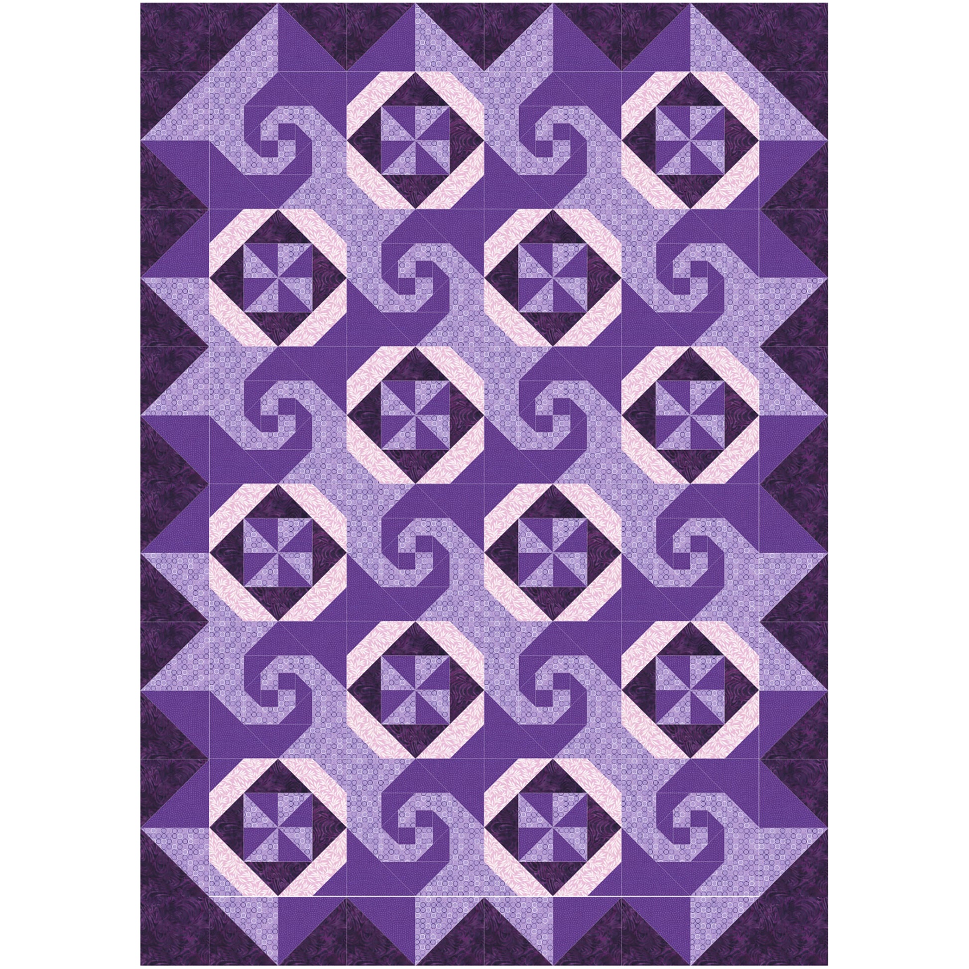 Cafe Latte quilt features squares of swirls, like on a latte made at a shop, pinwheel blocks, and thimble looking blocks.