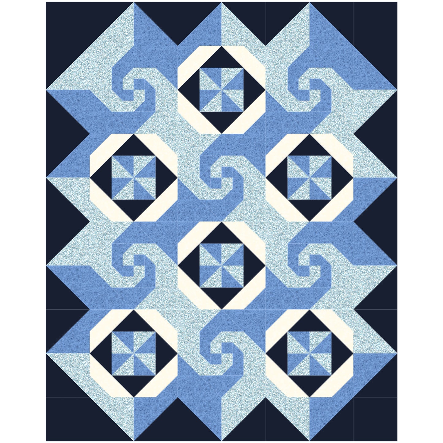 Cafe Latte quilt features squares of swirls, like on a latte made at a shop, pinwheel blocks, and thimble looking blocks.