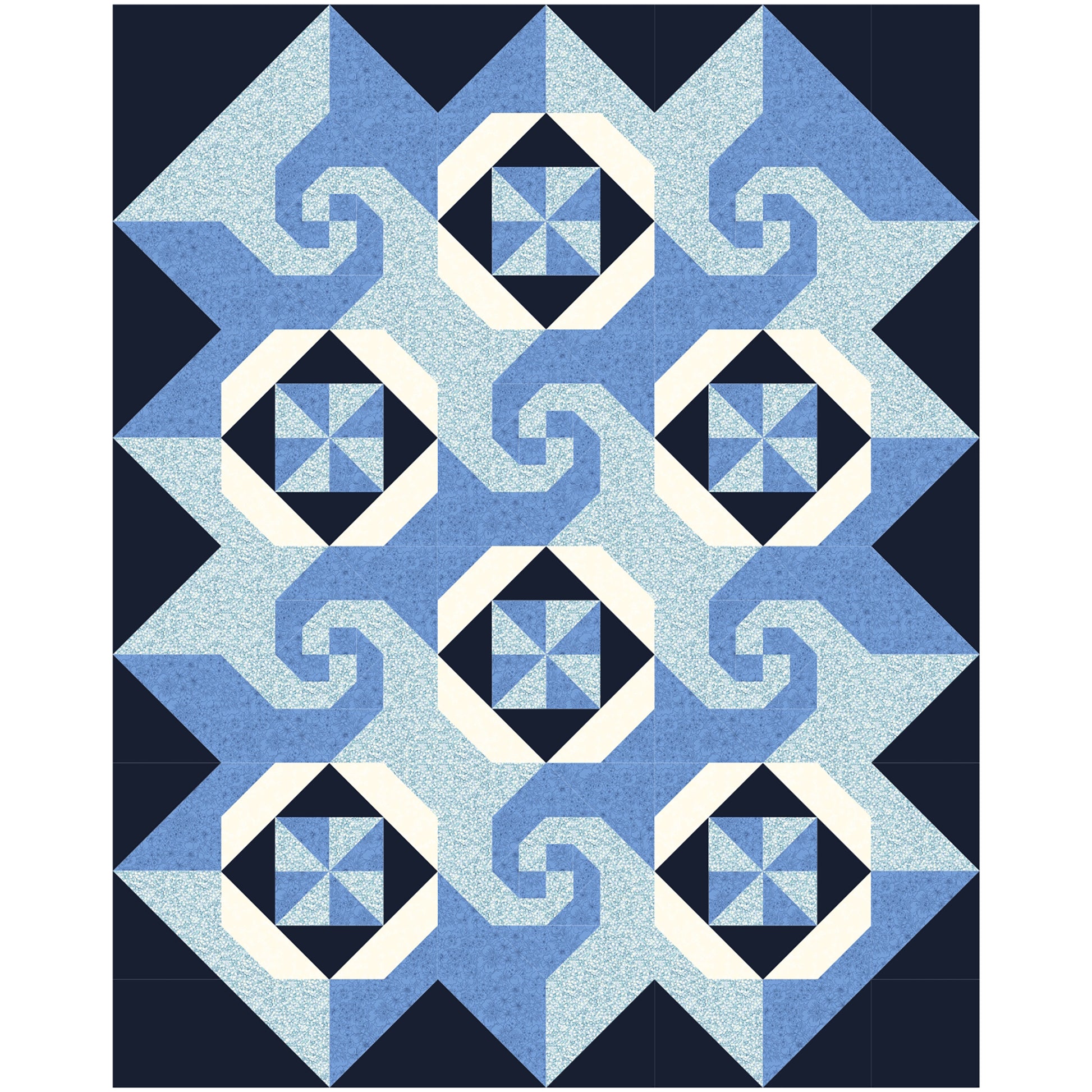 Cafe Latte quilt features squares of swirls, like on a latte made at a shop, pinwheel blocks, and thimble looking blocks.