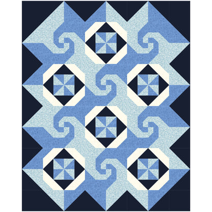 Cafe Latte quilt features squares of swirls, like on a latte made at a shop, pinwheel blocks, and thimble looking blocks.