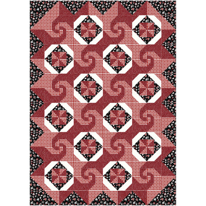 Cafe Latte quilt features squares of swirls, like on a latte made at a shop, pinwheel blocks, and thimble looking blocks.