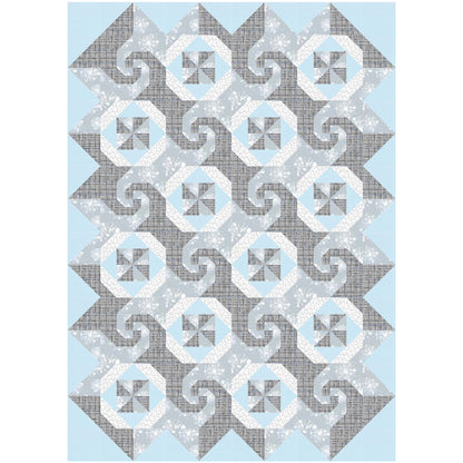 Cafe Latte quilt features squares of swirls, like on a latte made at a shop, pinwheel blocks, and thimble looking blocks.