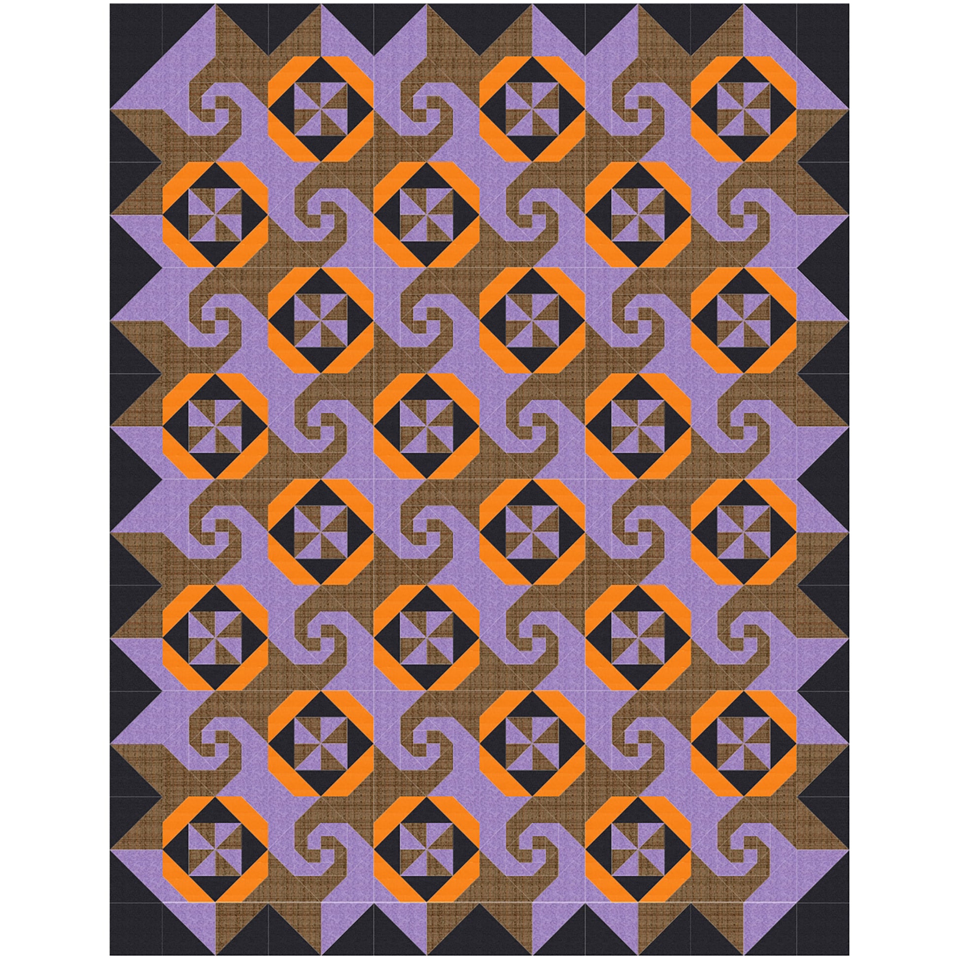 Cafe Latte quilt features squares of swirls, like on a latte made at a shop, pinwheel blocks, and thimble looking blocks.