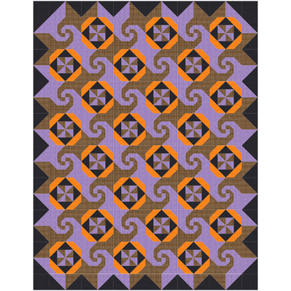 Cafe Latte quilt features squares of swirls, like on a latte made at a shop, pinwheel blocks, and thimble looking blocks.
