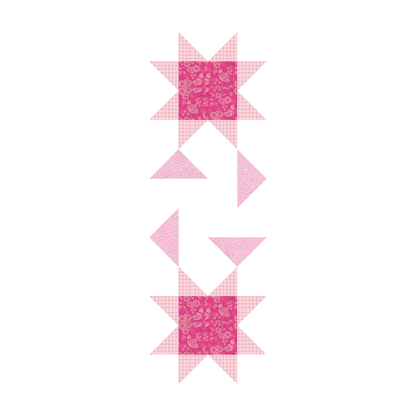 A pink and white table runner featuring a star pattern. 