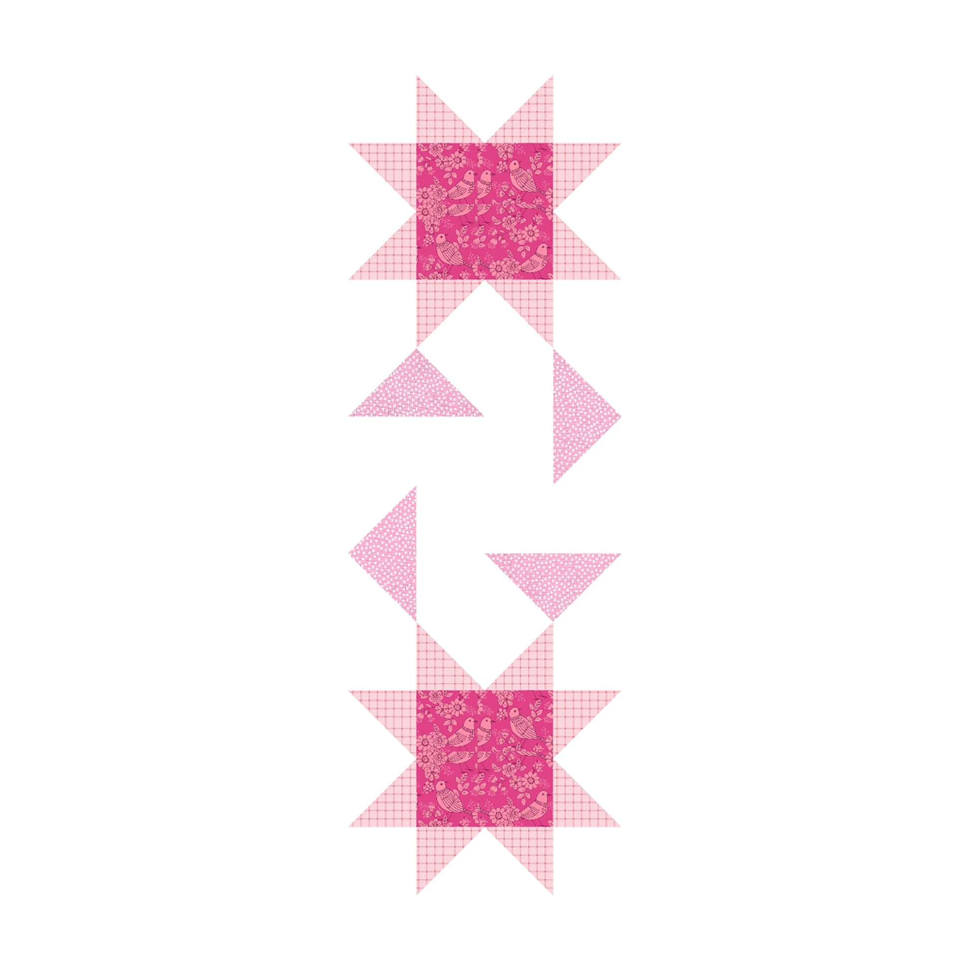 A pink and white table runner featuring a star pattern. 