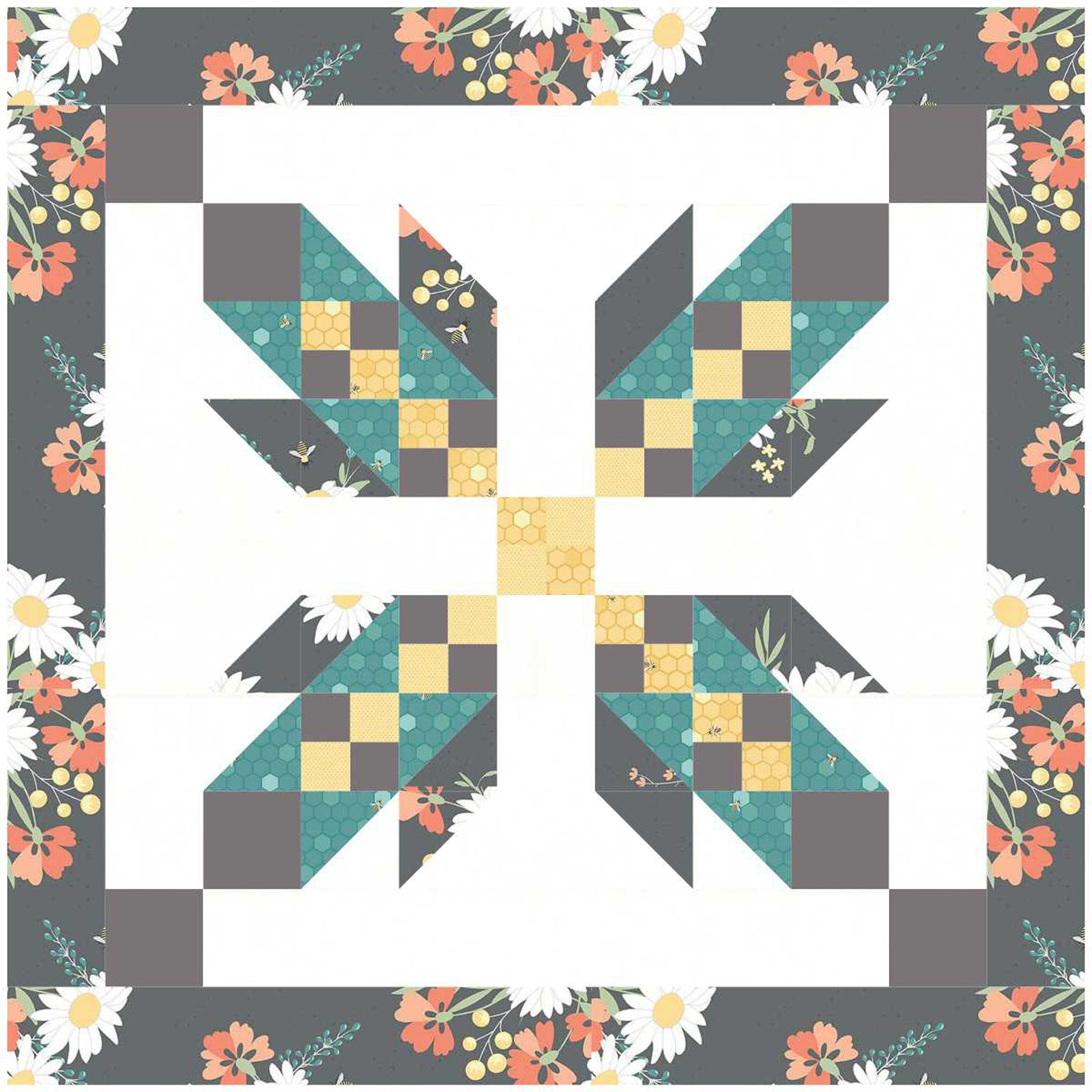 Quilt features an X of what look like feathers to represent bear hugs.