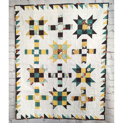 Fun quilt features blocks of Ohio stars with extra fun nine patch inside and plus signs. 