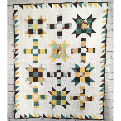 Fun quilt features blocks of Ohio stars with extra fun nine patch inside and plus signs. 