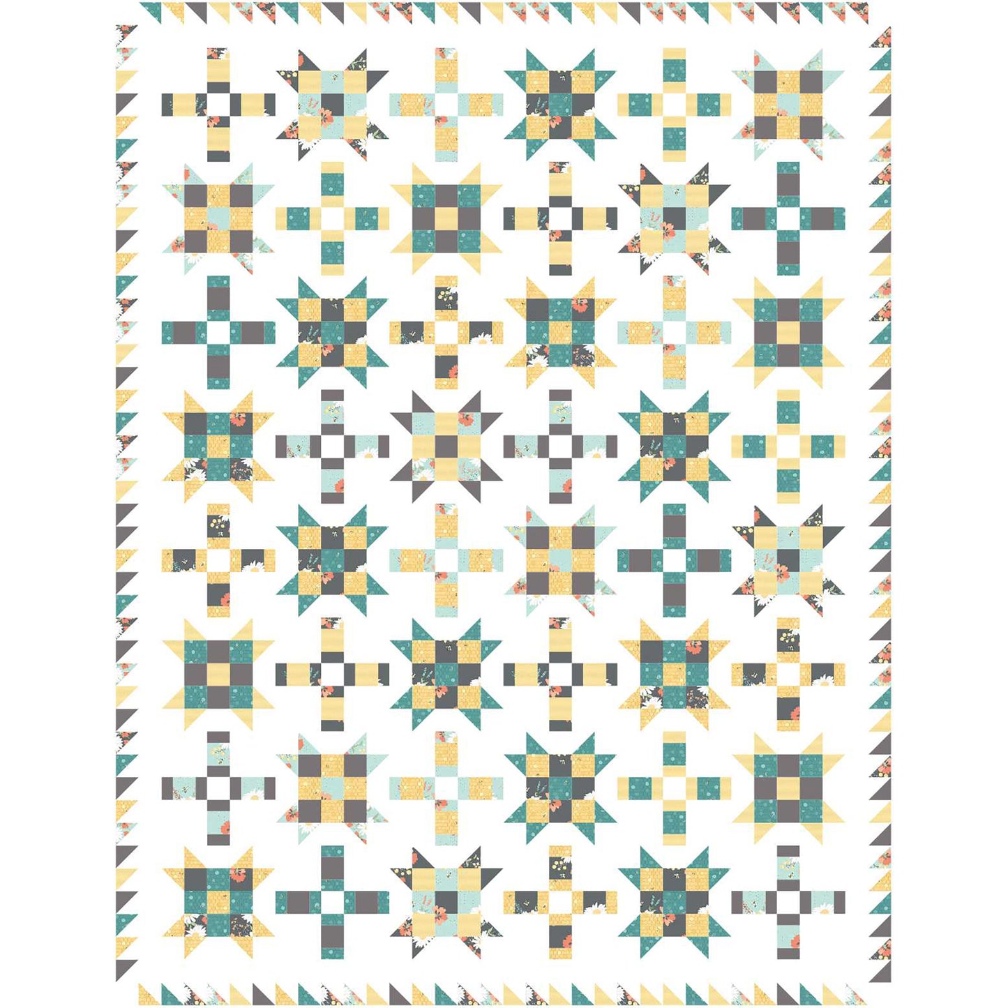 Fun quilt features blocks of Ohio stars with extra fun nine patch inside and plus signs. 