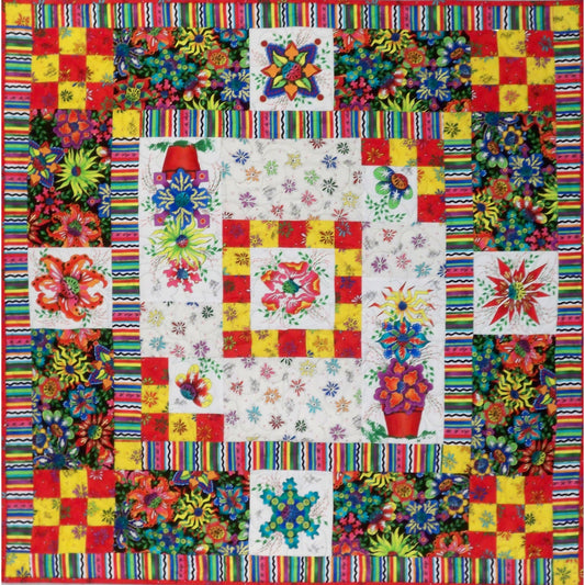 Ibiza Flowers Table Topper or Wall Hanging Quilt BS2-267e - Downloadable Pattern