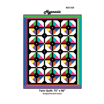 Colorful geometric quilt with 'Hypnosis' branding on a white background