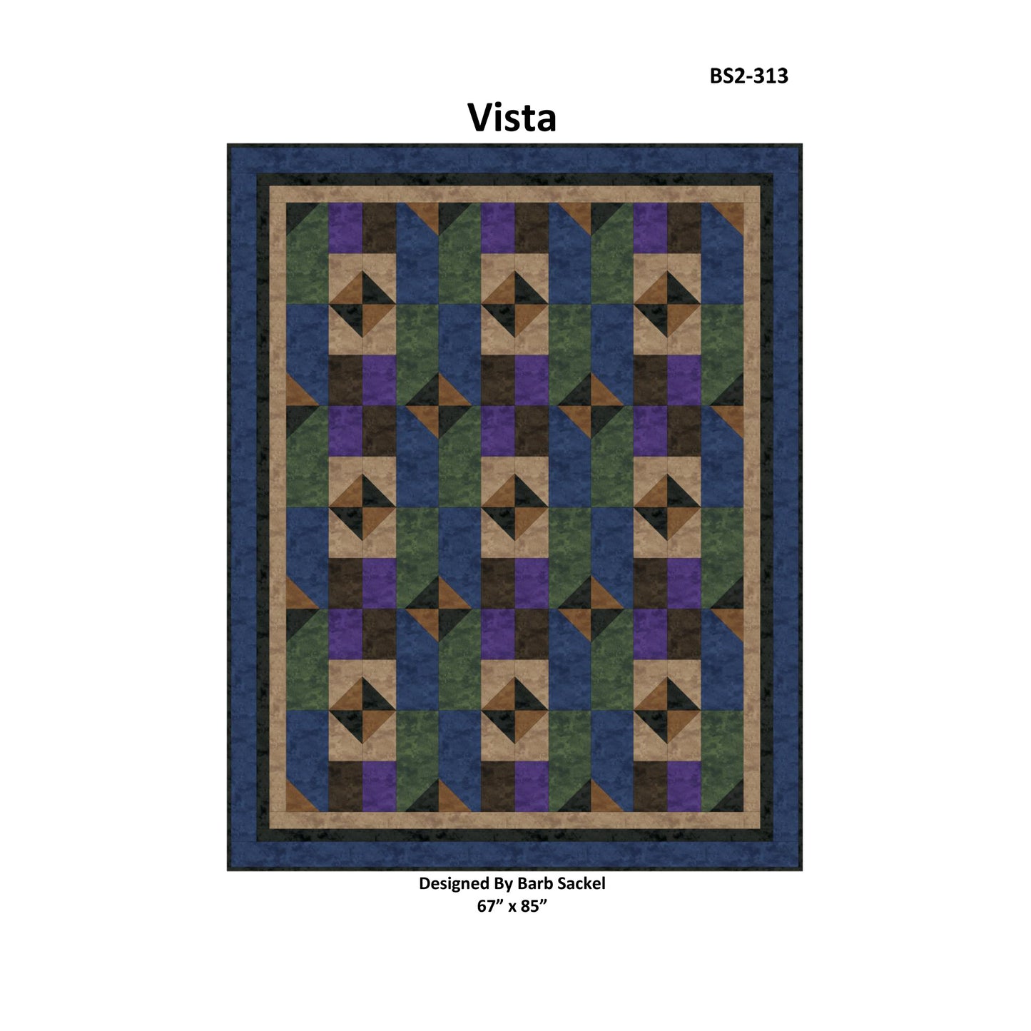 Quilt pattern named 'Vista' with geometric design on a white background