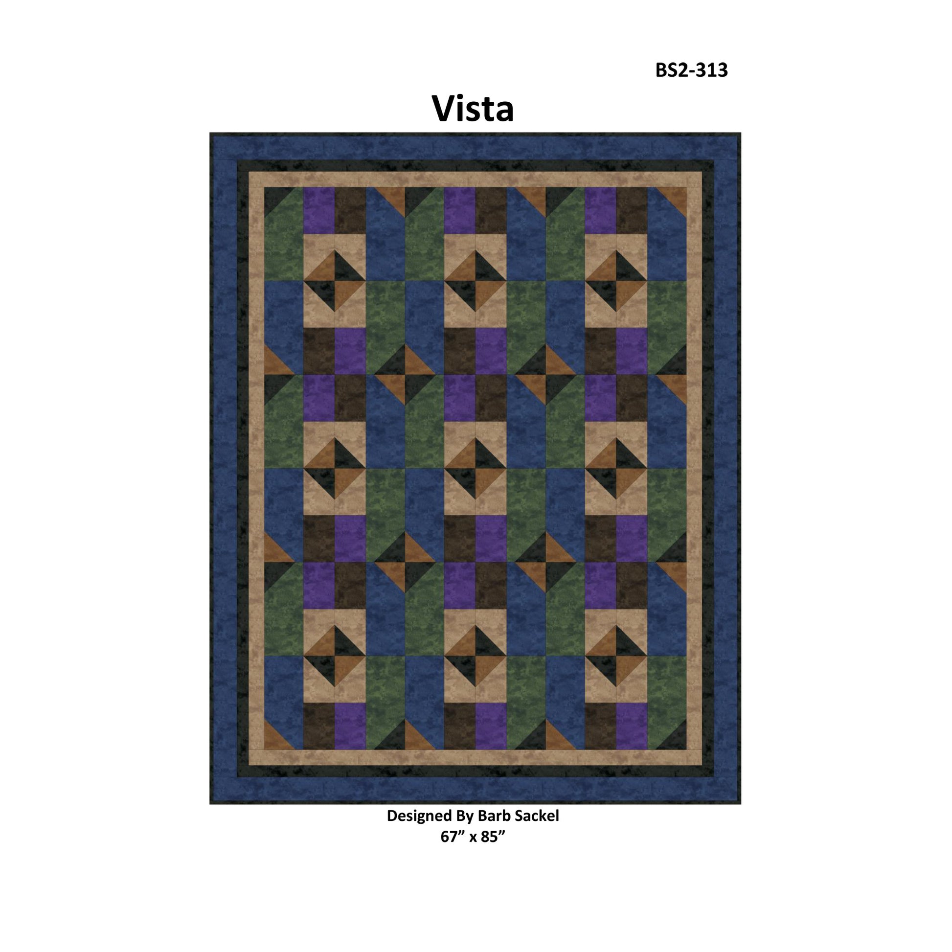 Quilt pattern named 'Vista' with geometric design on a white background