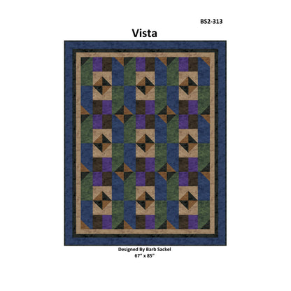 Quilt pattern named 'Vista' with geometric design on a white background