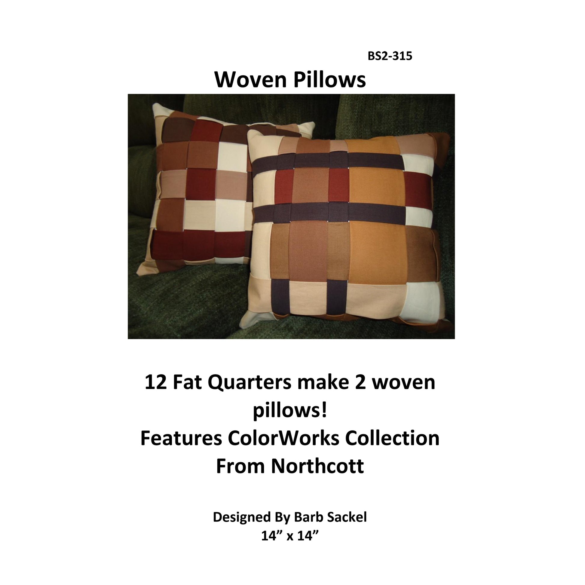 Woven pillows with a checkered pattern on a white background, featuring text about ColorWorks Collection from Northcott.