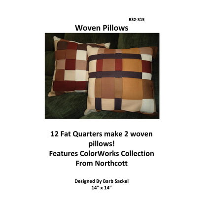 Woven pillows with a checkered pattern on a white background, featuring text about ColorWorks Collection from Northcott.