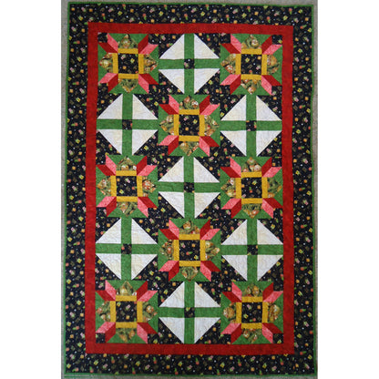 Quilt with geometric pattern on a black background