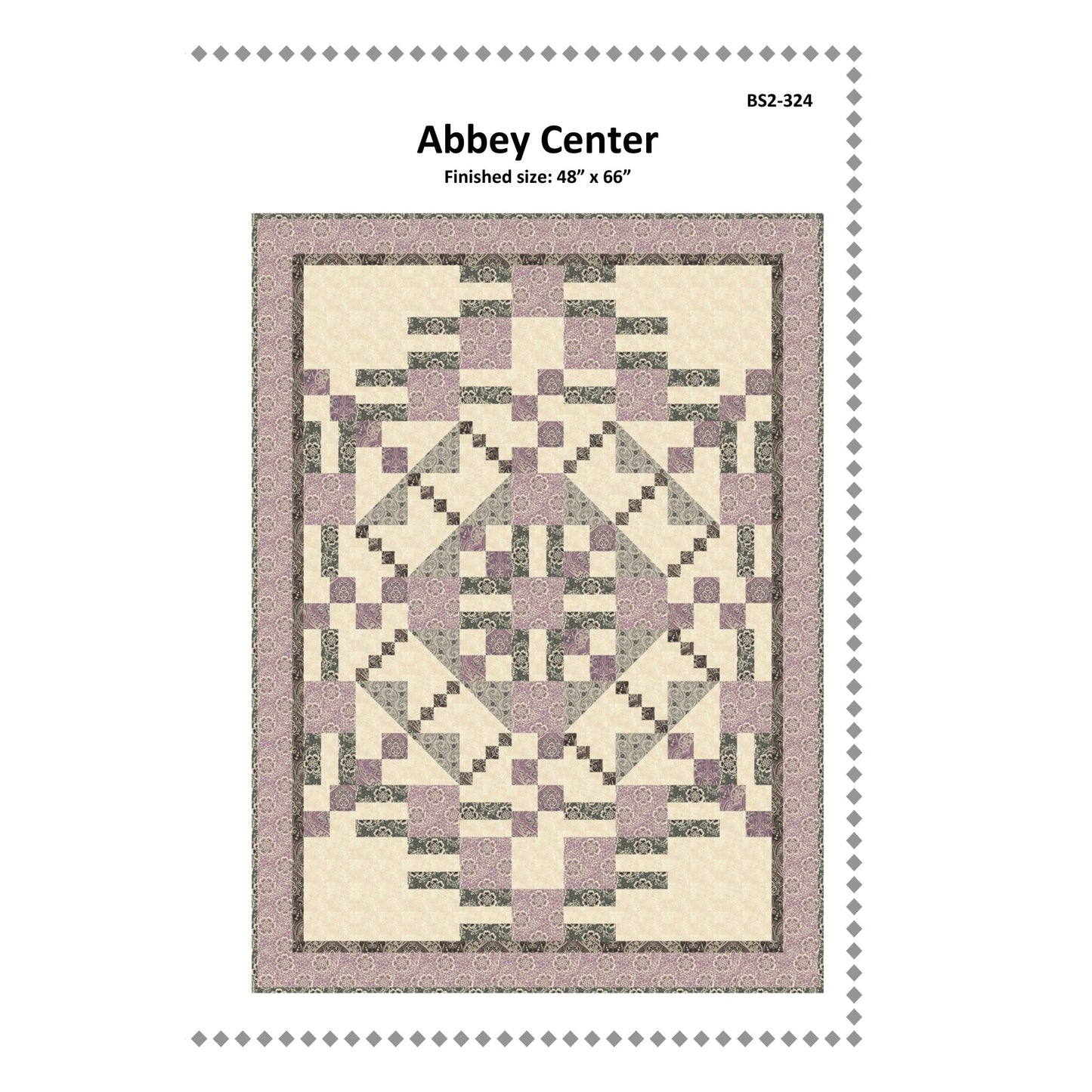 Quilt pattern with geometric design on a white background, labeled 'Abbey Center'.