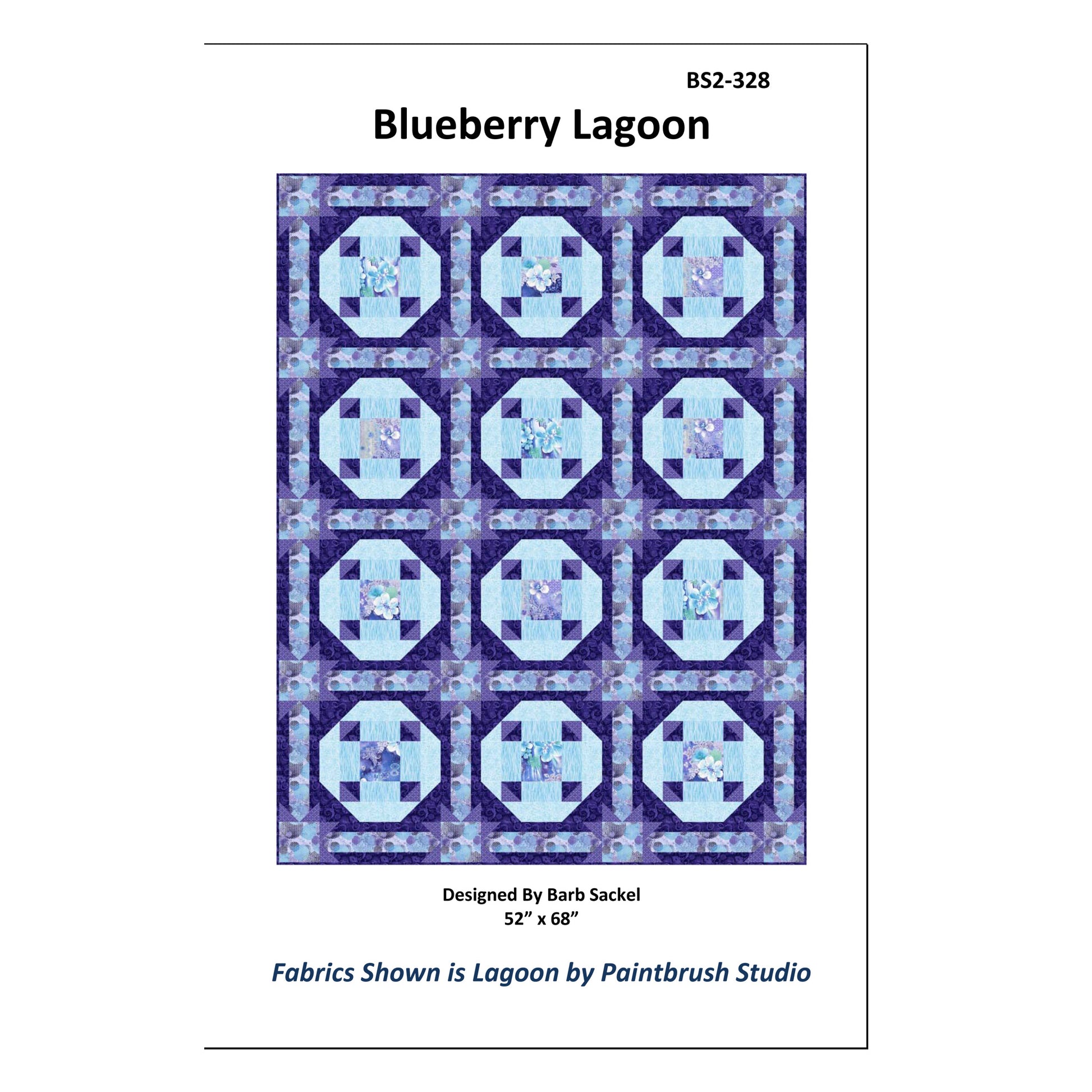 Quilt pattern cover for 'Blueberry Lagoon' with quilt design and product details.