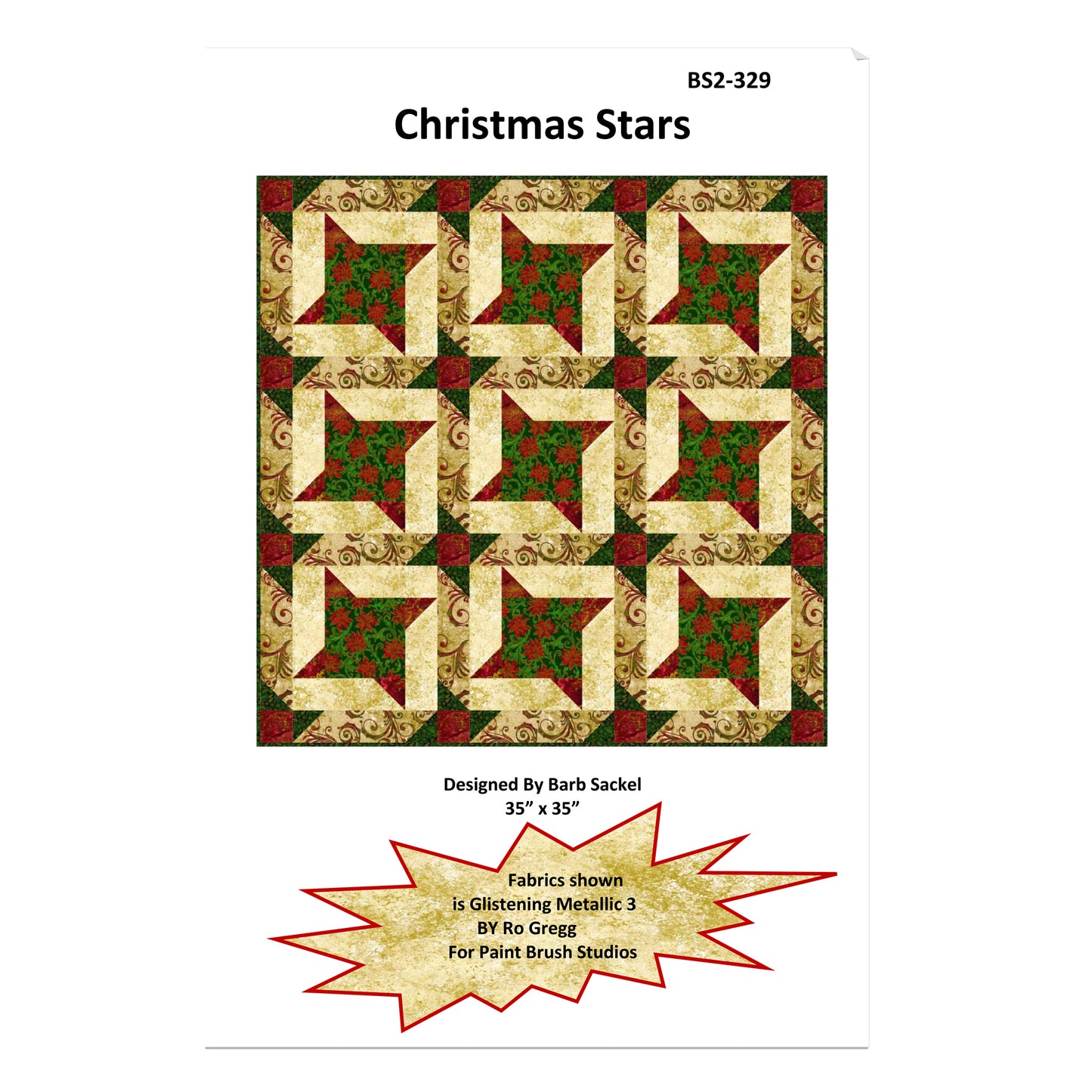 Quilt pattern cover with Christmas Stars design on a white background