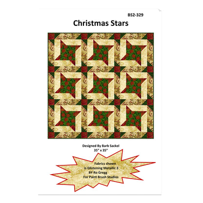 Quilt pattern cover with Christmas Stars design on a white background