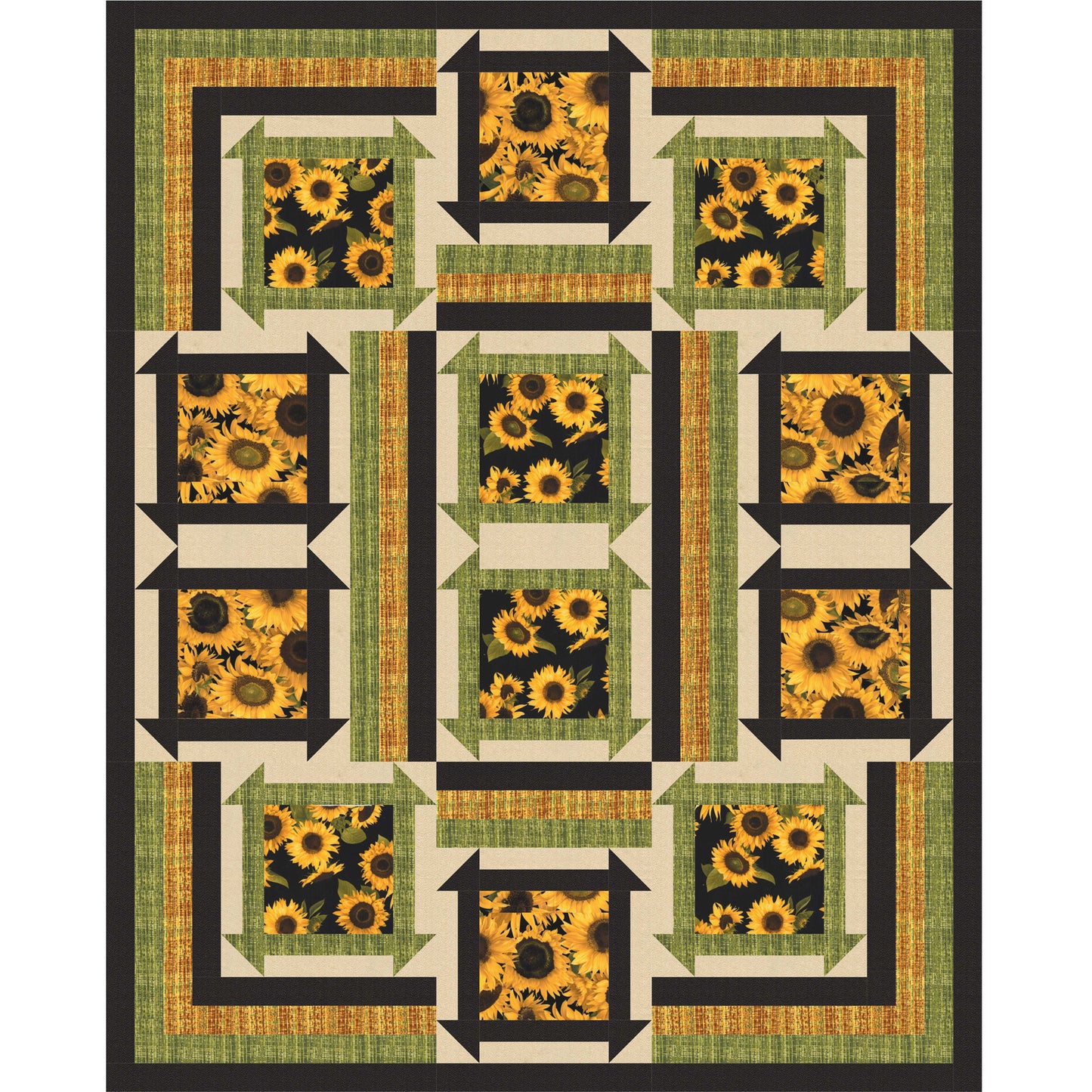 Quilt with sunflower pattern on a white background