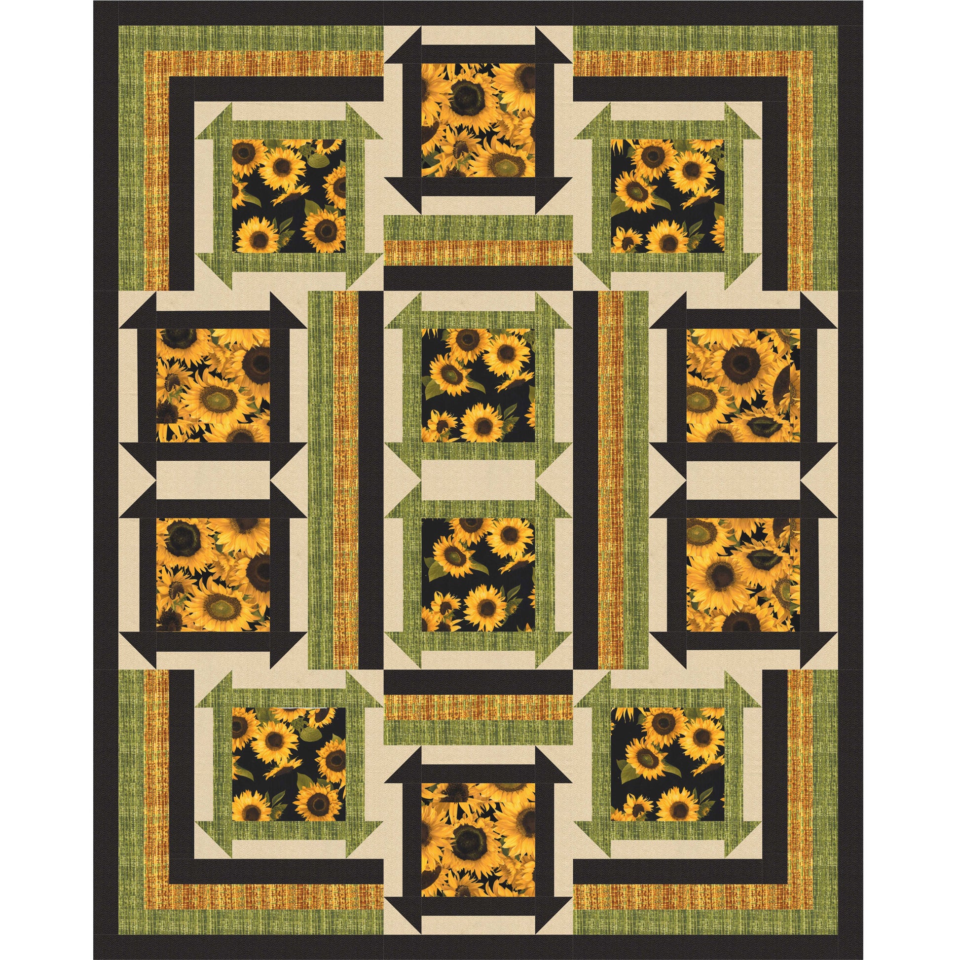 Quilt with sunflower pattern on a white background