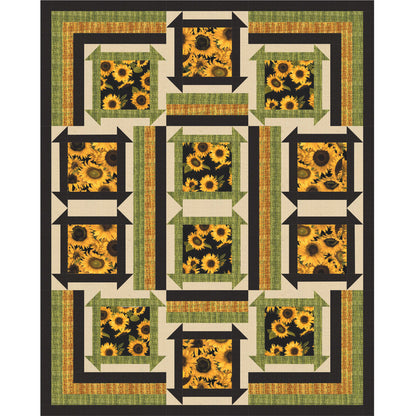 Quilt with sunflower pattern on a white background