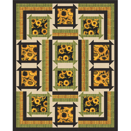 Quilt with sunflower pattern on a white background