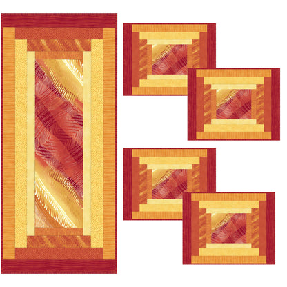 Set of geometric-patterned tiles with red and gold design on a white background