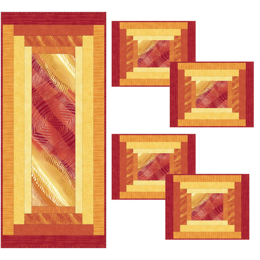 Set of geometric-patterned tiles with red and gold design on a white background