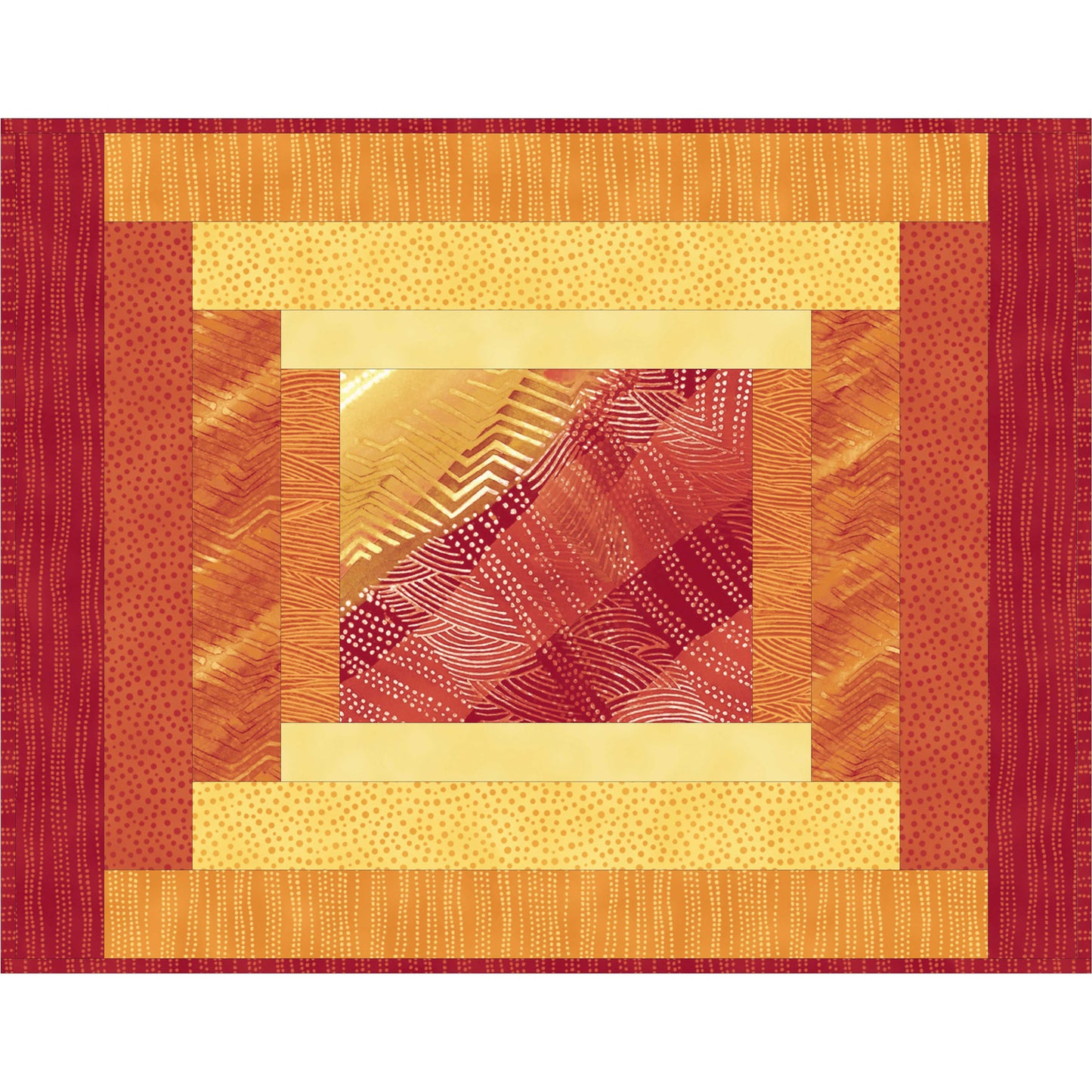 Colorful quilt with geometric pattern on a white background