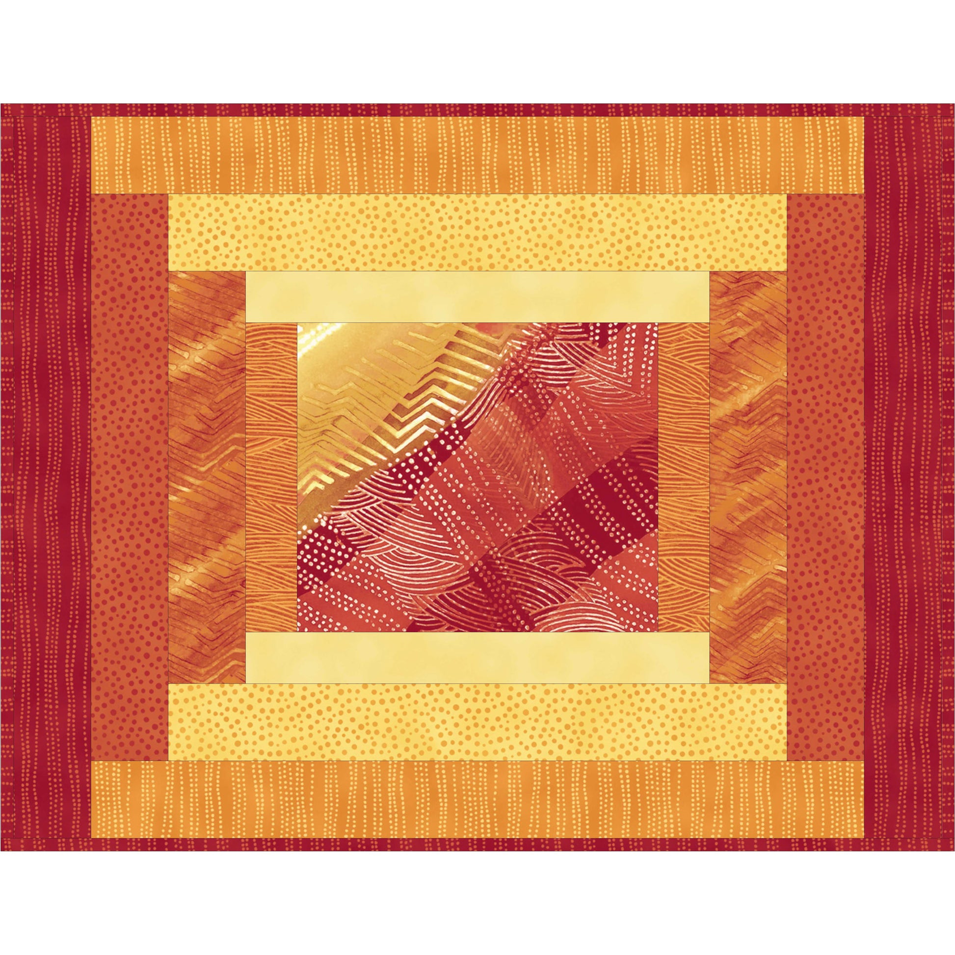 Colorful quilt with geometric pattern on a white background