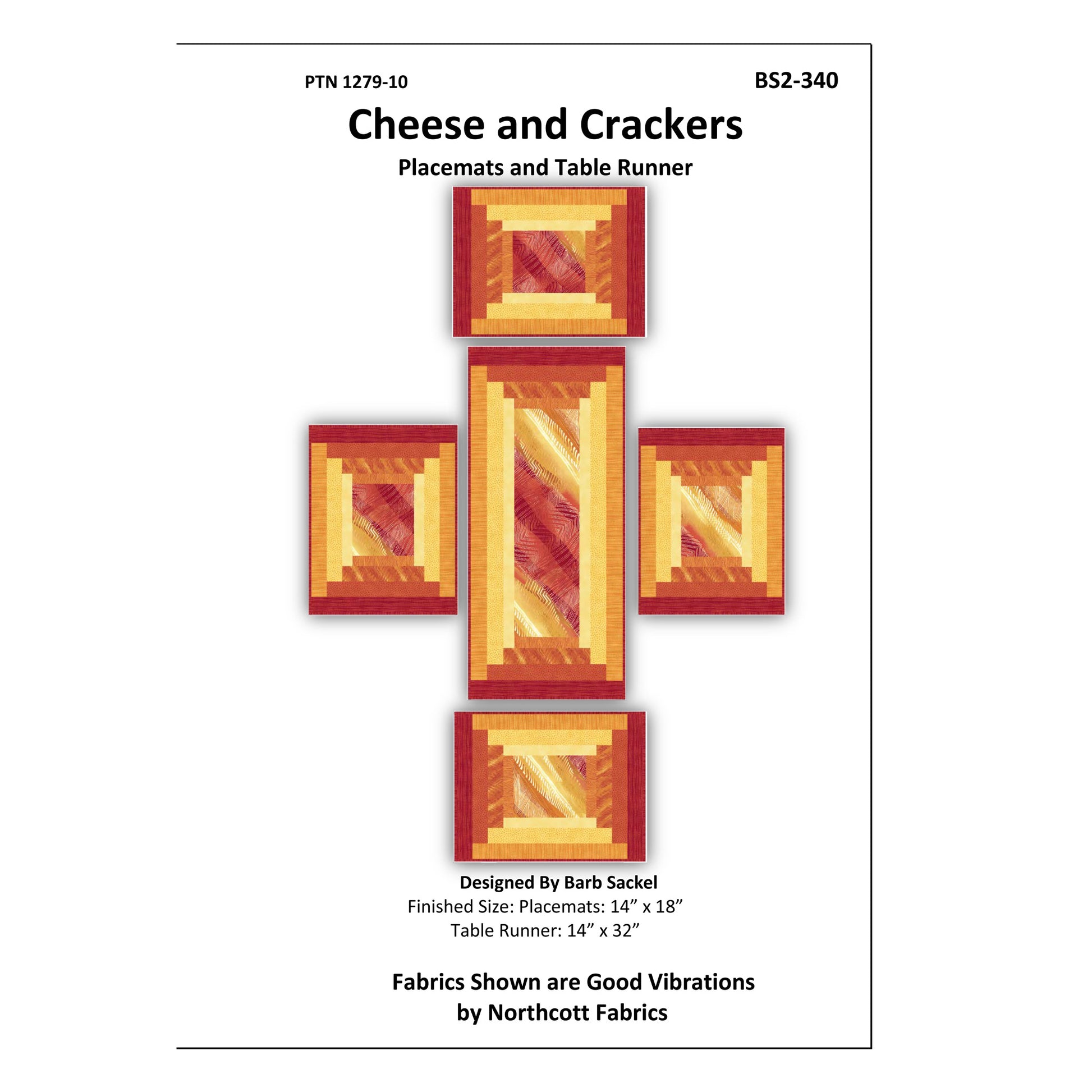Pattern for Cheese and Crackers placemats and table runner with fabric design information.
