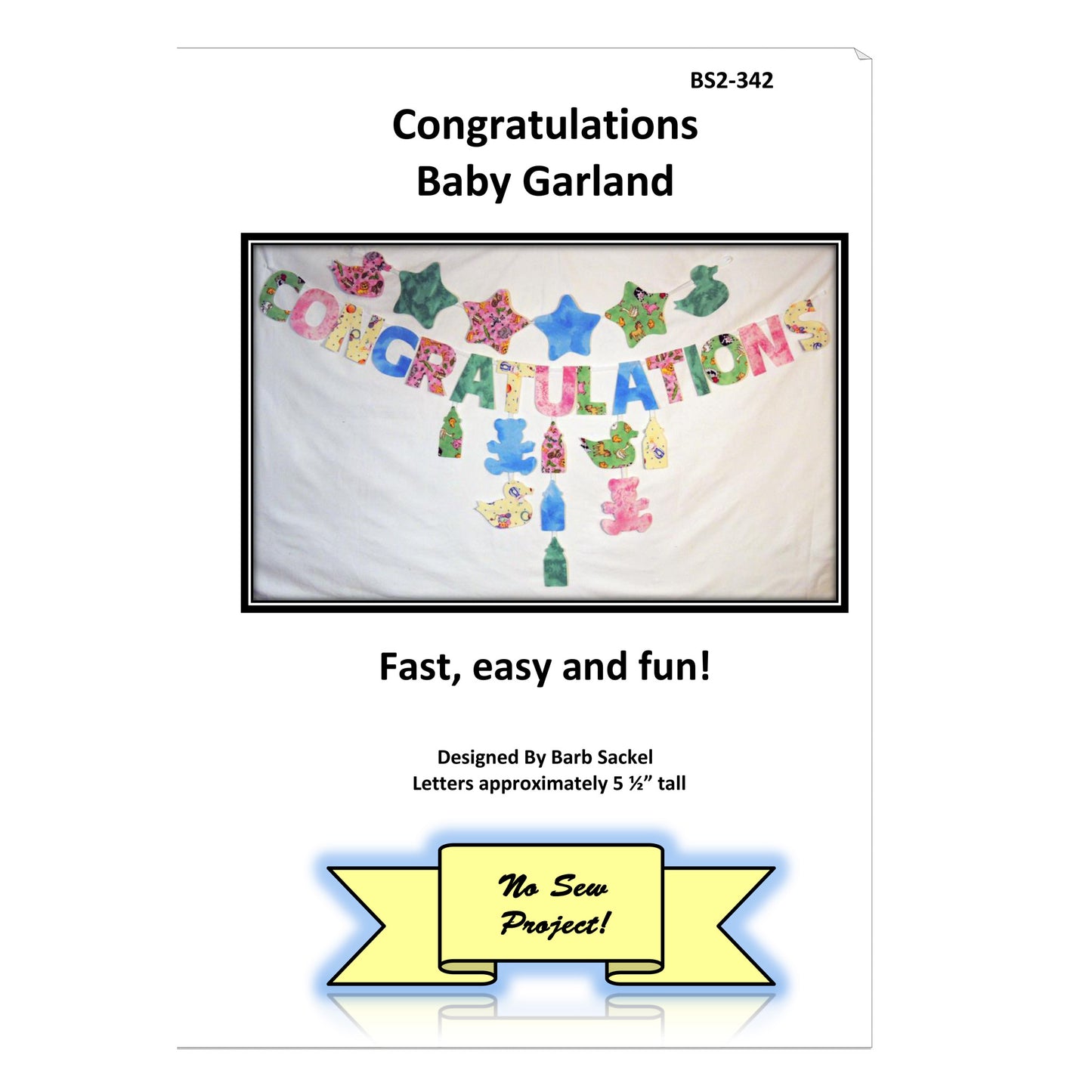 Product packaging for 'Congratulations Baby Garland' with colorful letters and text on a white background.