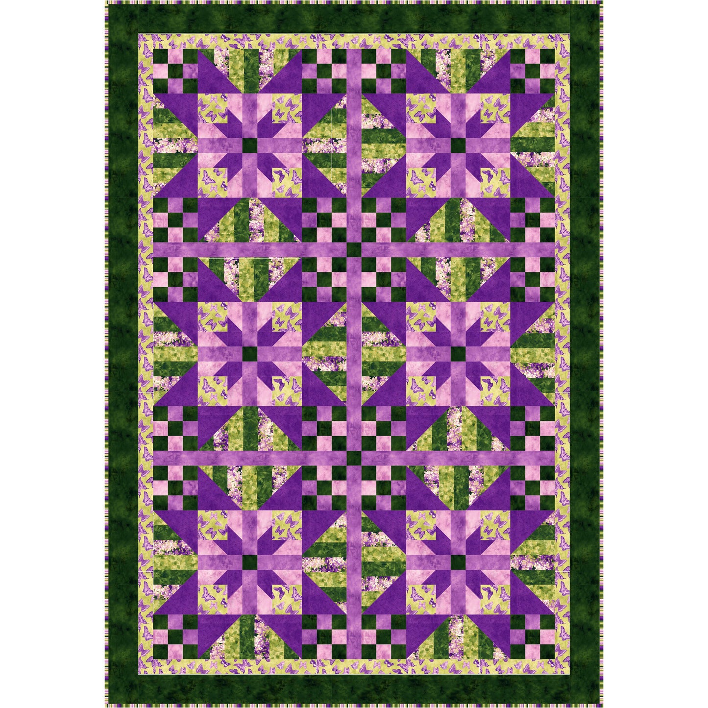 The cool palette of the fabric line shown will shower you with a feeling of calmness and serenity.  Stars and nine patch blocks with diamonds and could look a bit like flowers or presents.